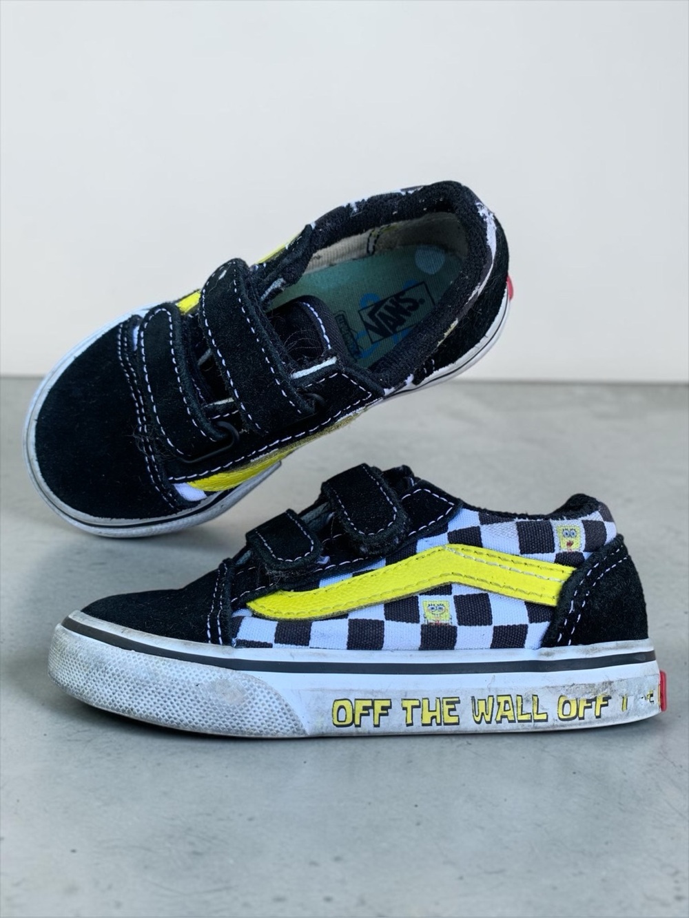 Vans x SpongeBob Toddler 6.5 Checkerboard Skate Shoes with Yellow Stripe